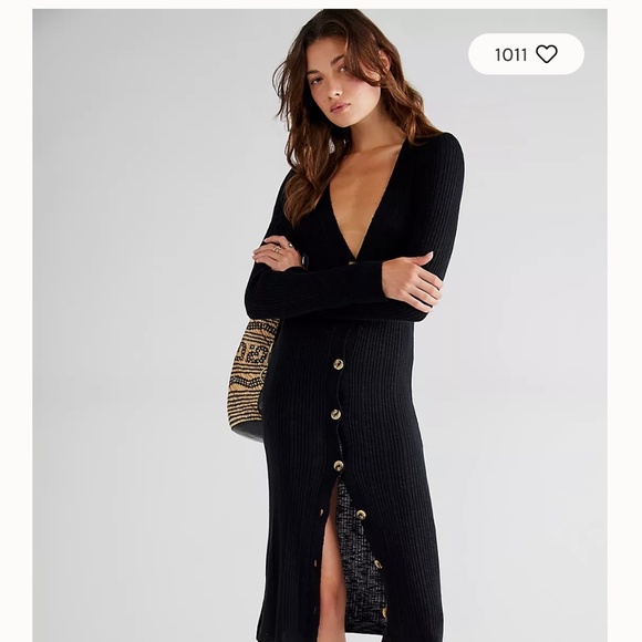 Free People Date Night Ribbed Cardigan Dress Black M - Picture 1 of 2